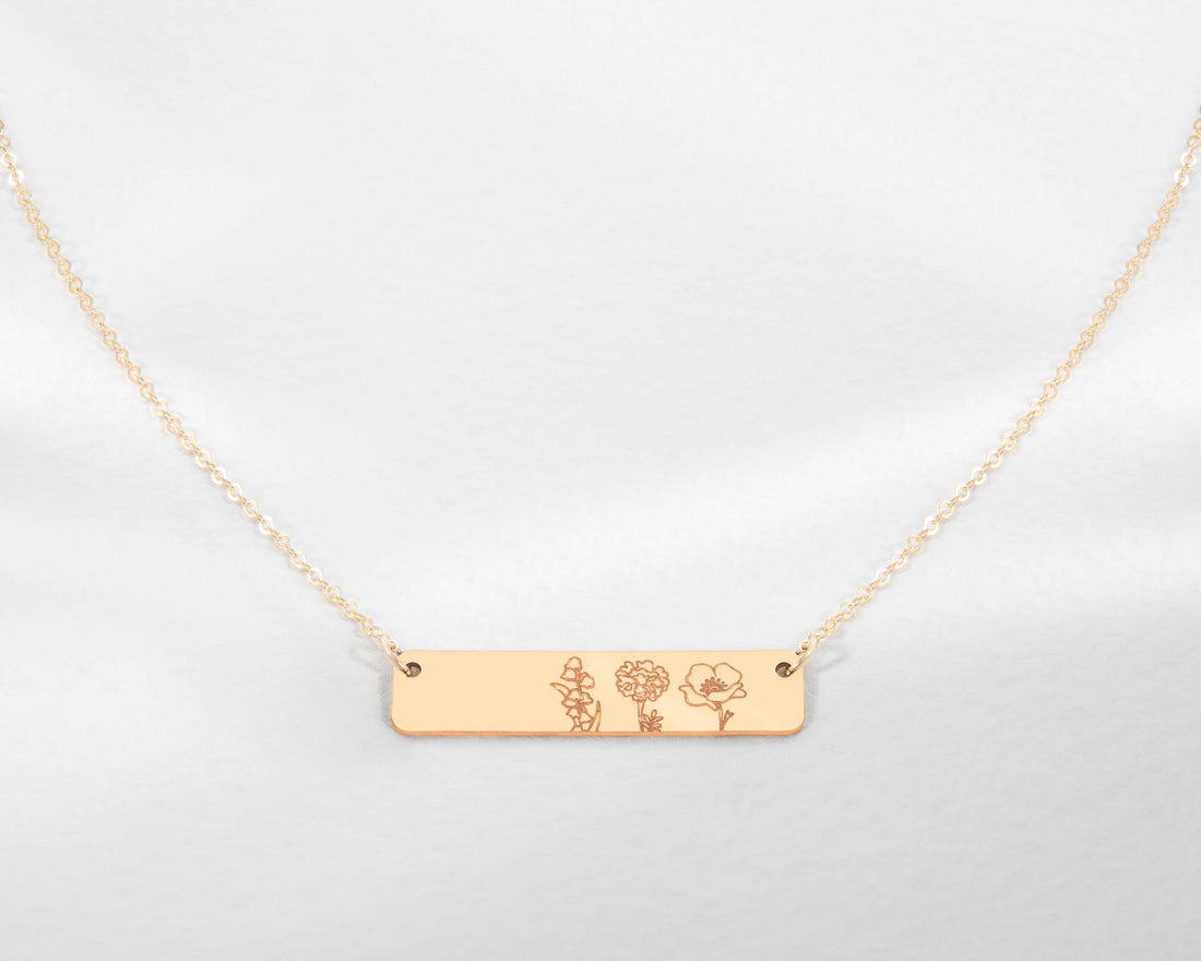 Birth Flower Bar Necklace