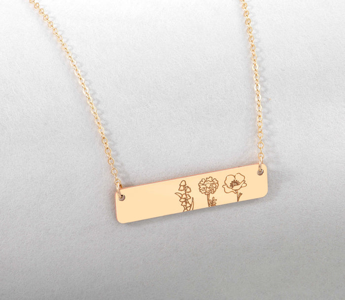Birth Flower Bar Necklace