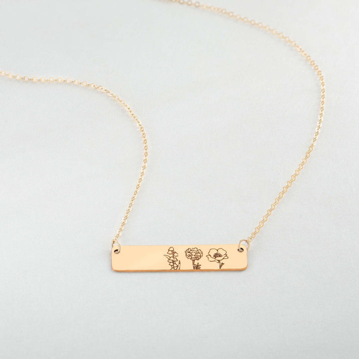 Birth Flower Thick Bar Necklace