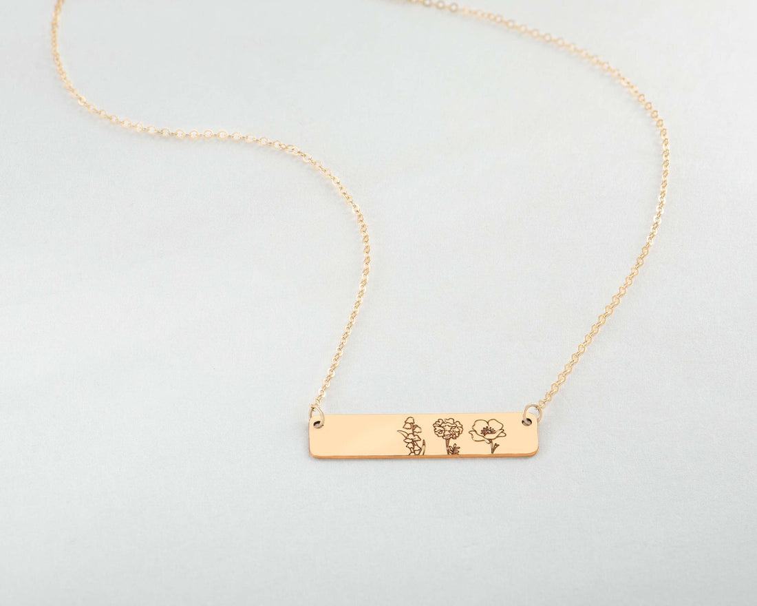 Birth Flower Bar Necklace