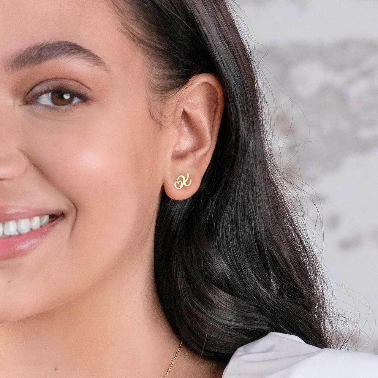Initial Heart Stud Earrings