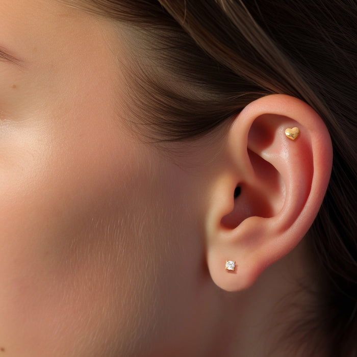 Gold Heart Flat Back Earrings