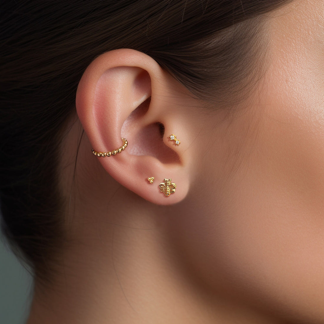 16g Brilliant Double Cartilage Flat Charm Stud Earrings
