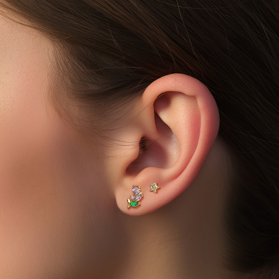 Purple Flower Charm Stud Earrings