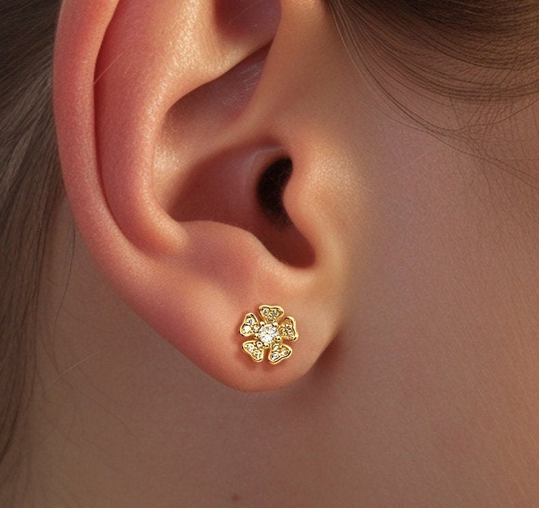 Sakura Flower Cz Charm Stud Earrings
