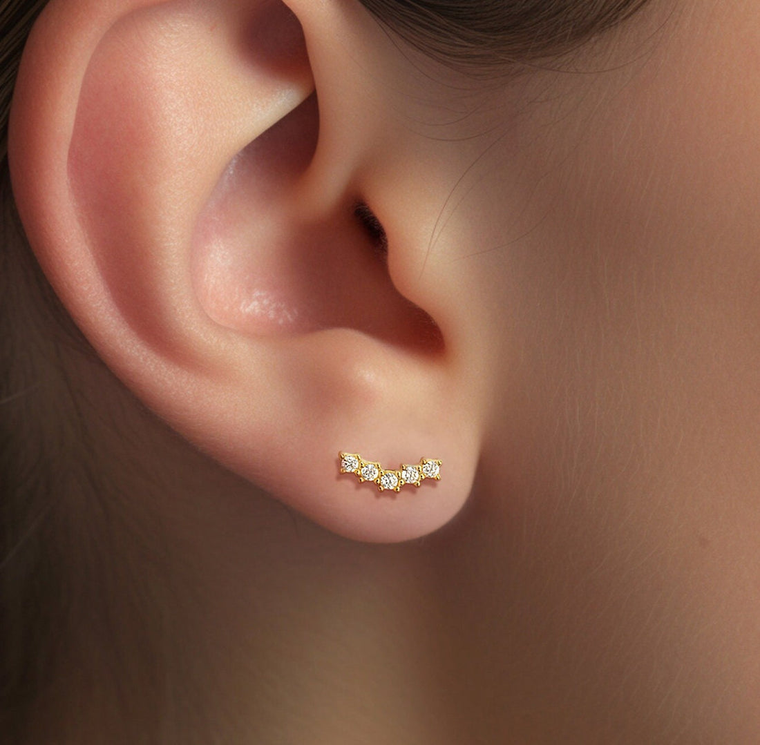 CZ Star Climber Stud Earrings