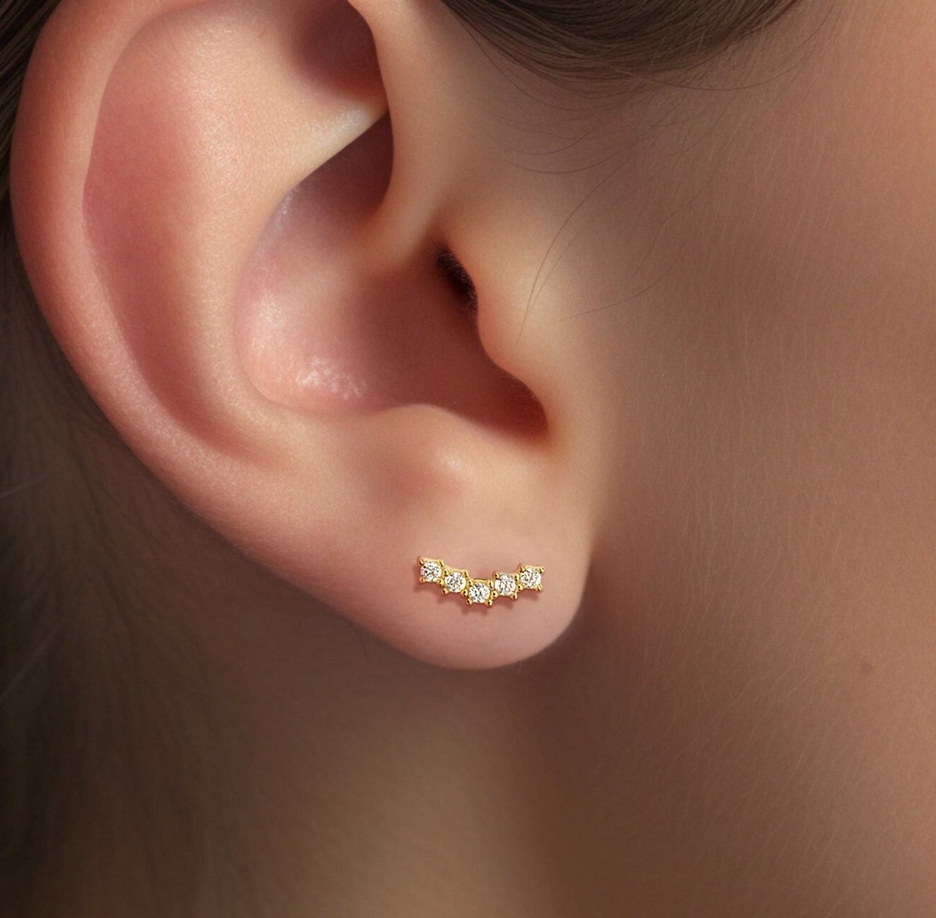 Star CZ Climber Stud Earrings