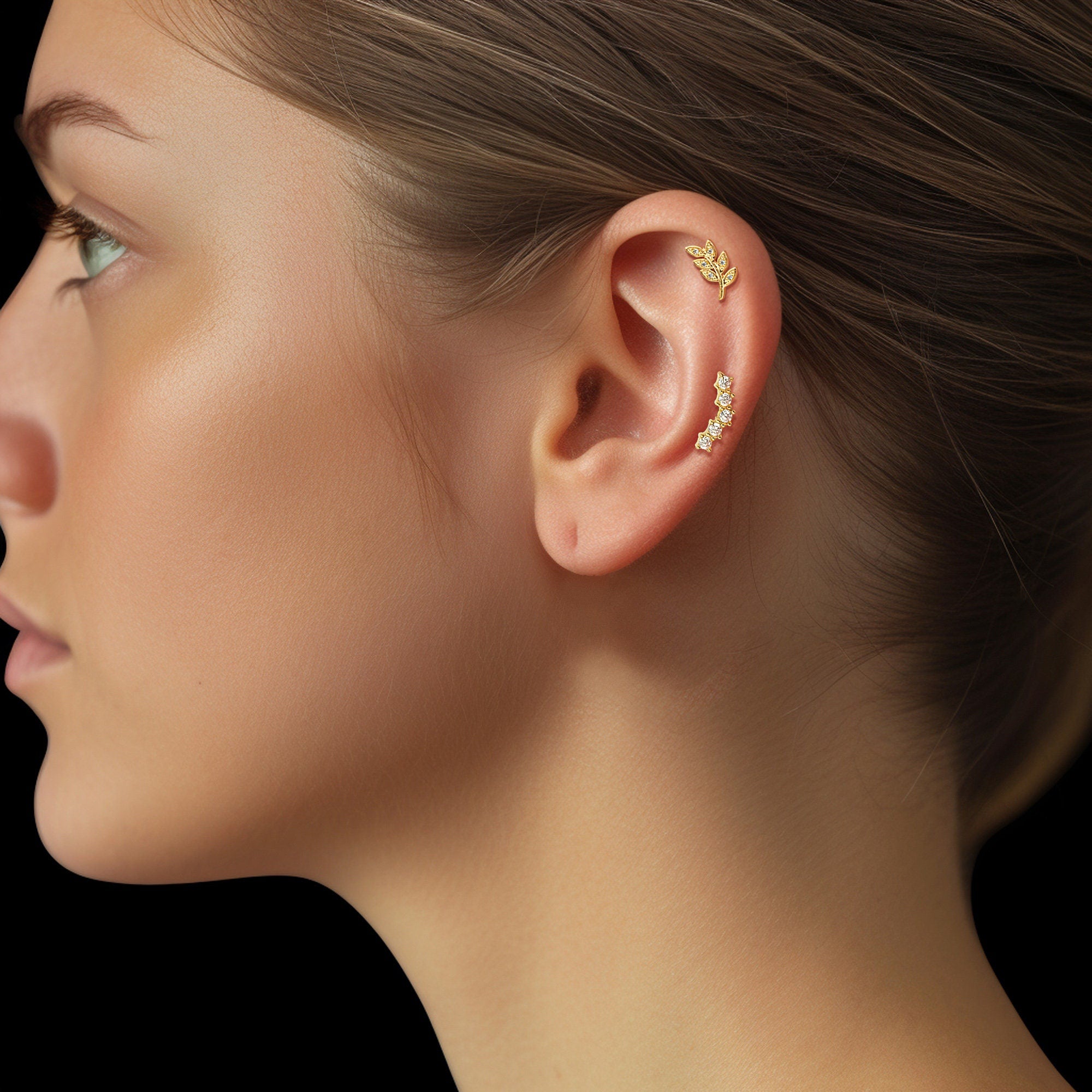 CZ Star Climber Stud Earrings