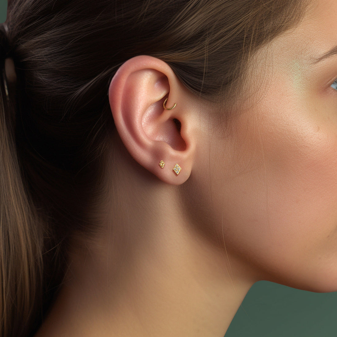 4 Ball Flat Back Charm Stud Earrings