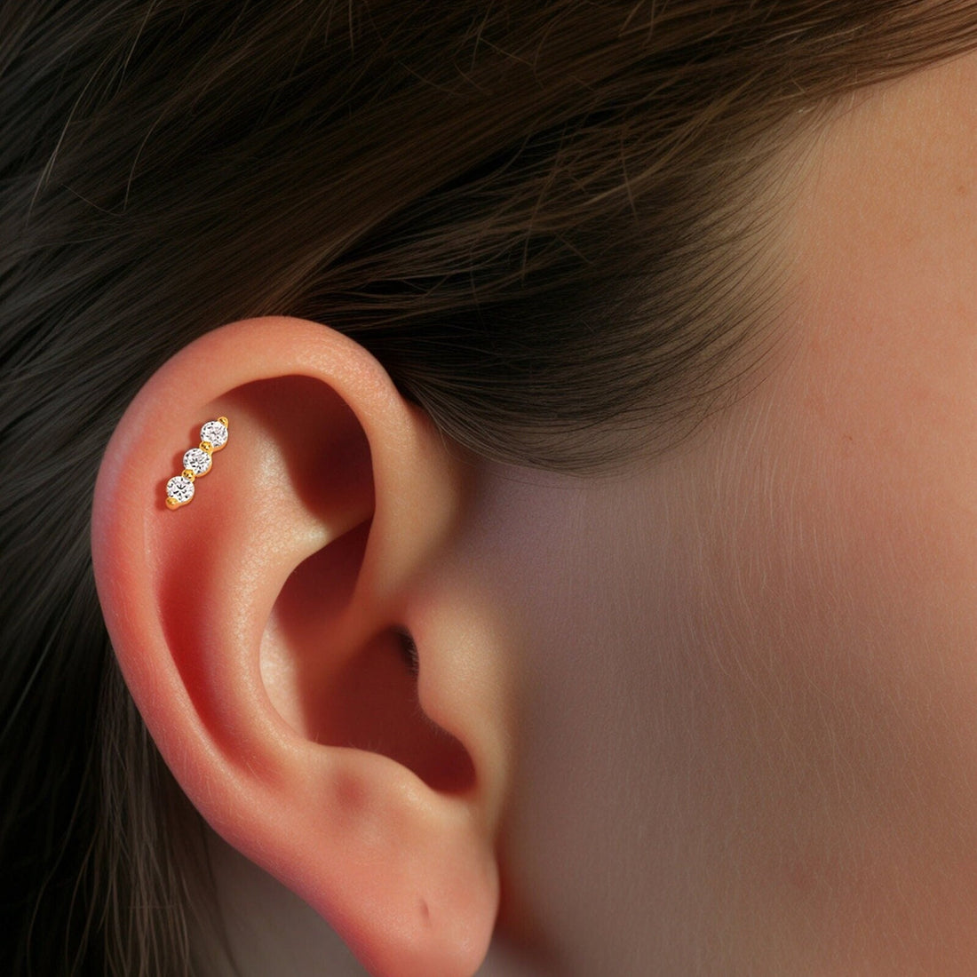 Triple Cz Flat Back Charm Stud Earrings