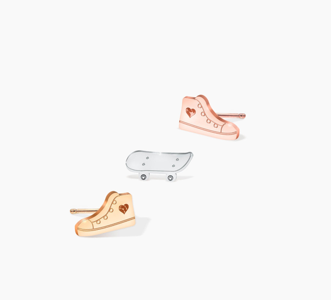 Mismatched Sneaker Skateboard Stud Earrings