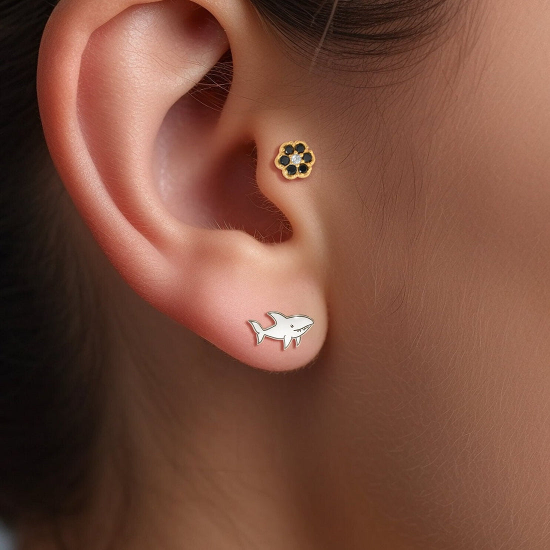 Shark Charm Stud Earrings