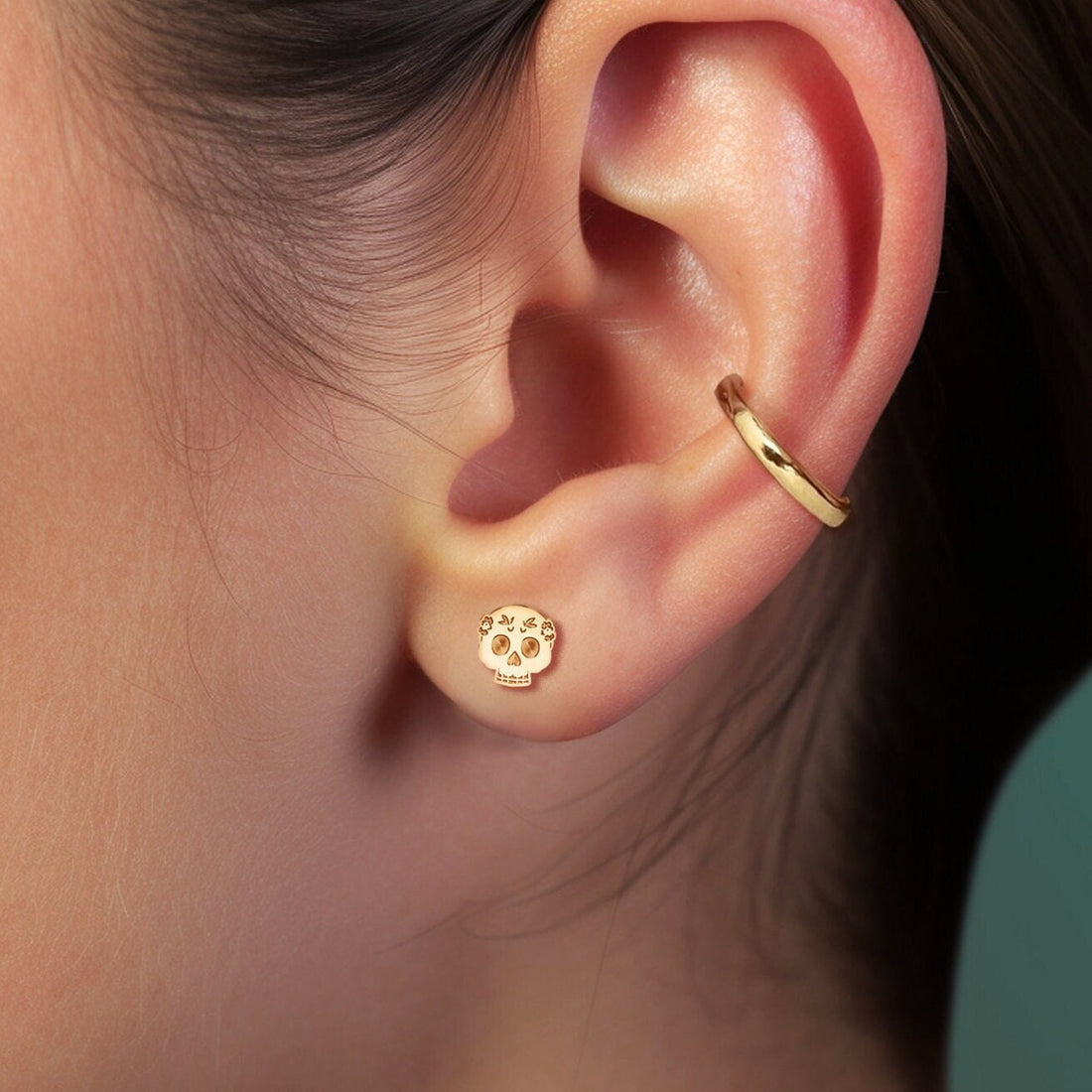 Gold Skull Stud Earrings