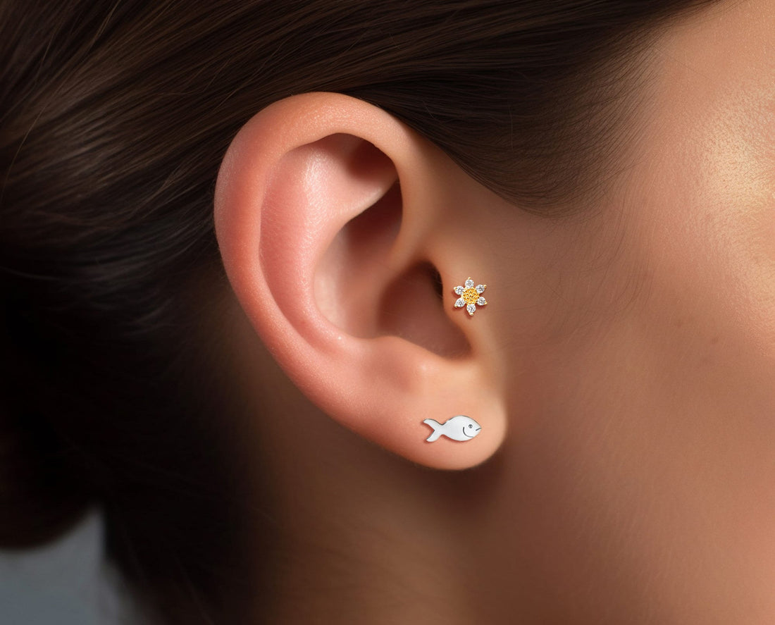 Cat And Fish Stud Earrings