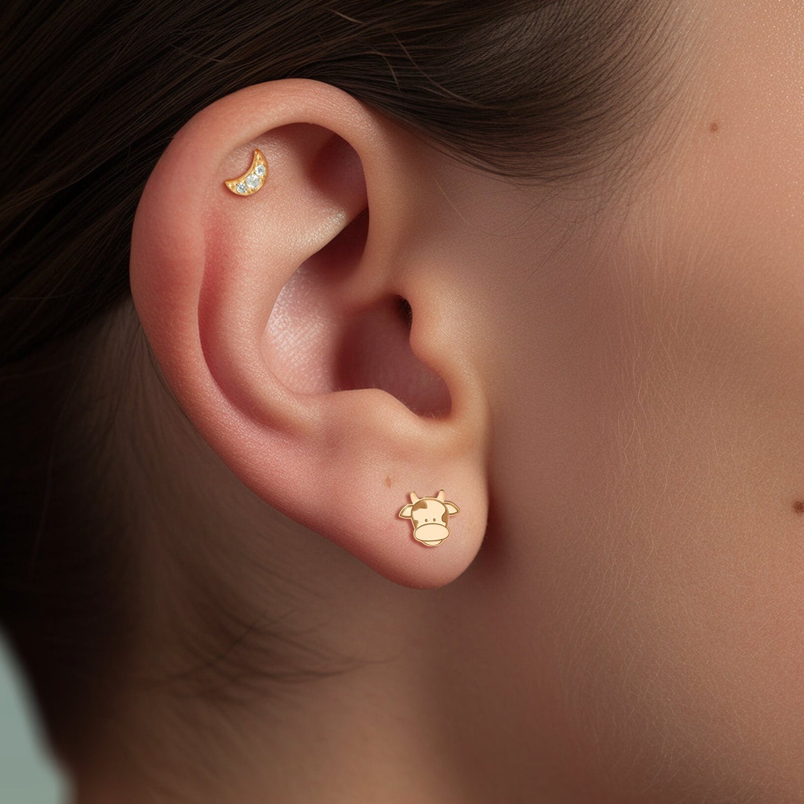 Cow Face Stud Earrings