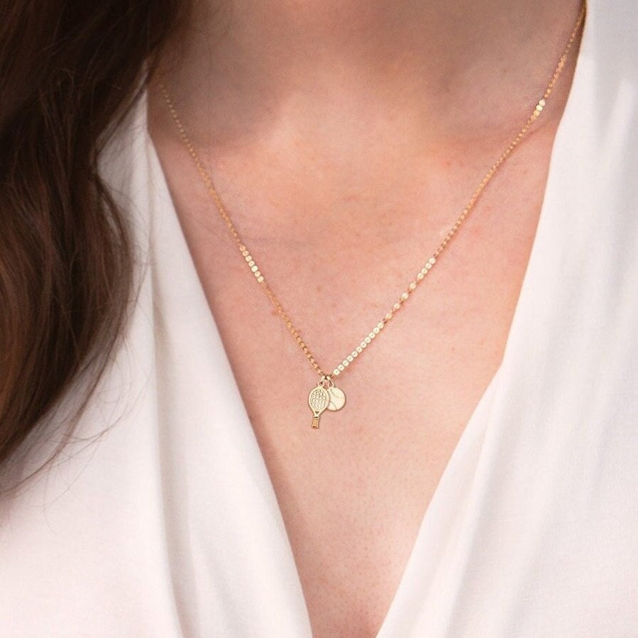 Tennis Racket & Ball Pendant Necklace