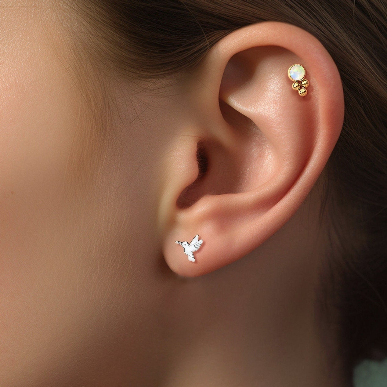 Hummingbird Charm Stud Earrings