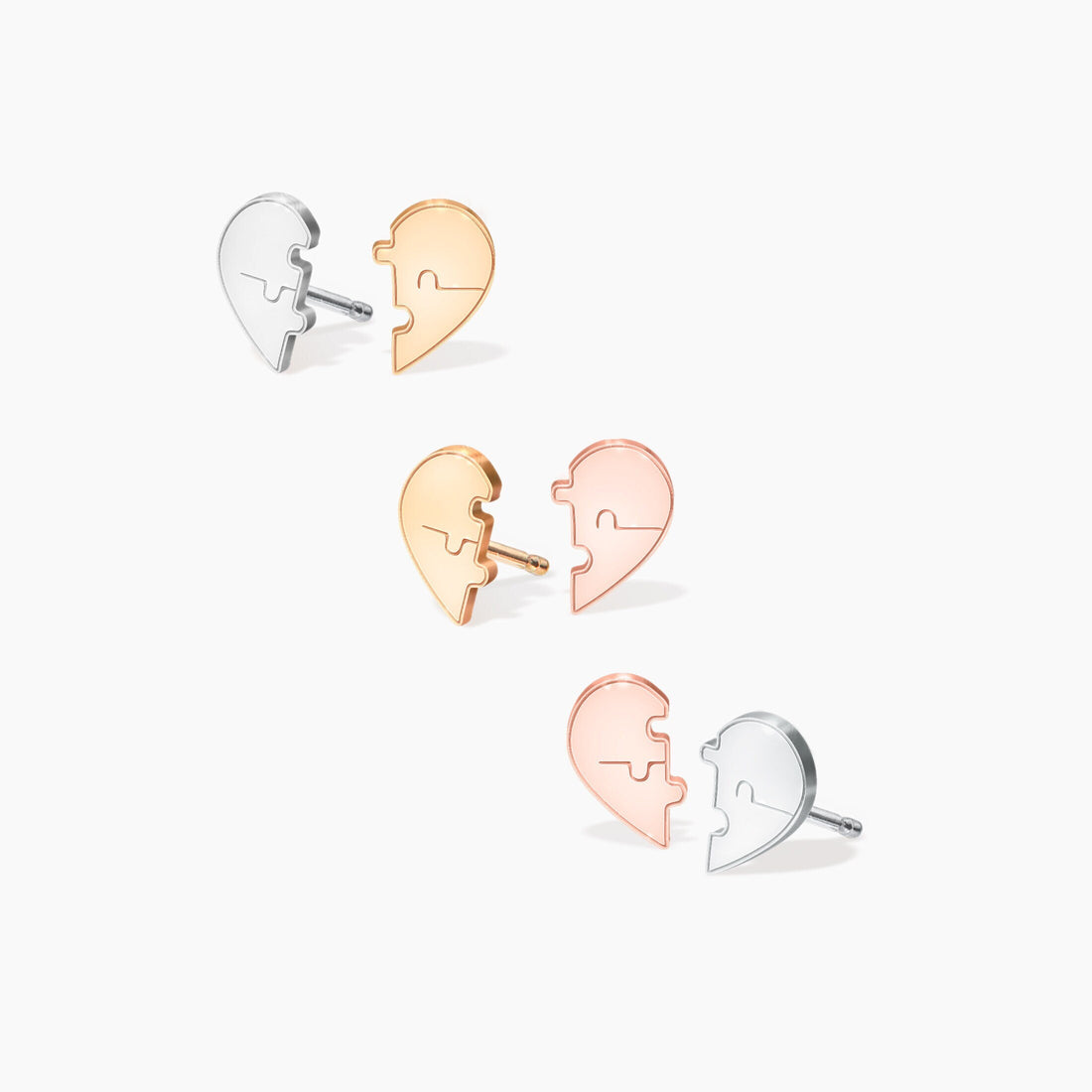 Heart Puzzle Charm Stud Earrings