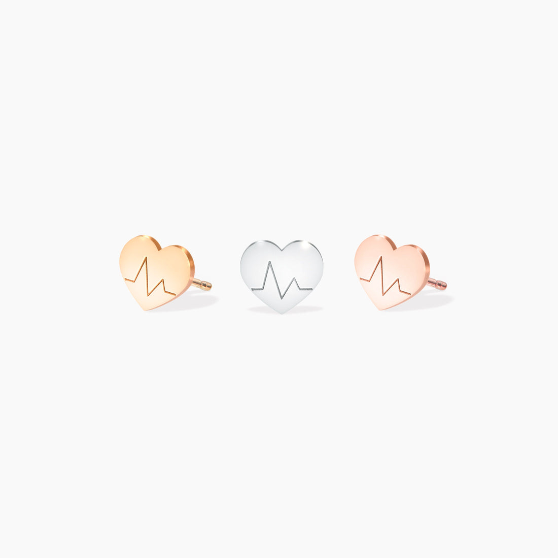 Gold Heartbeat Charm Stud Earrings