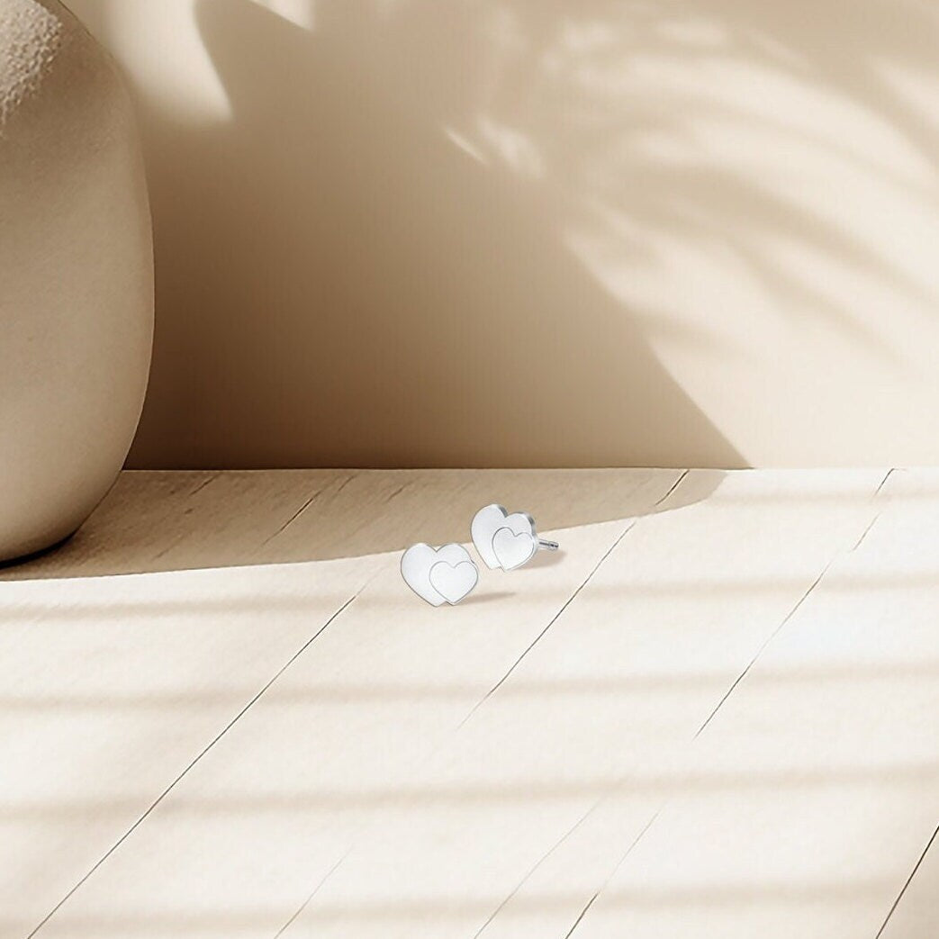 Heart Charm Stud Earrings