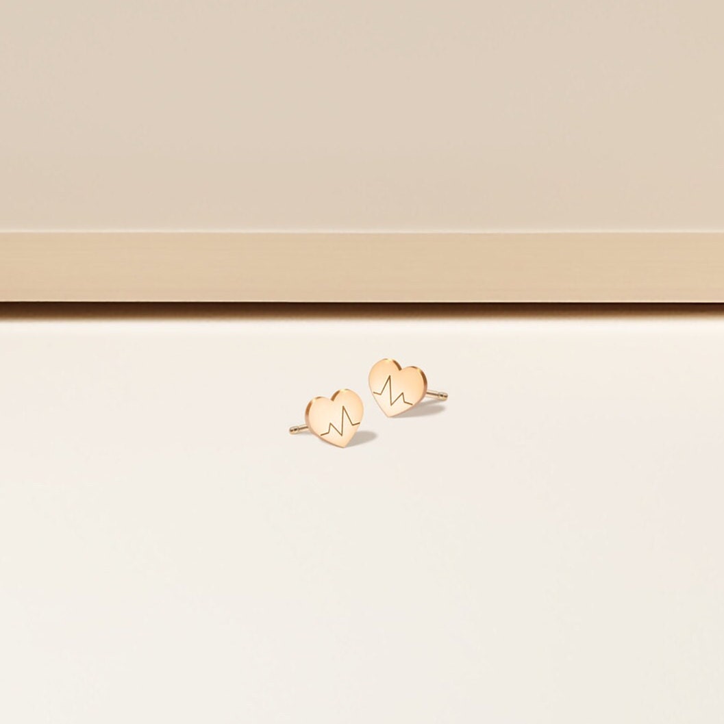 Gold Heartbeat Stud Earrings