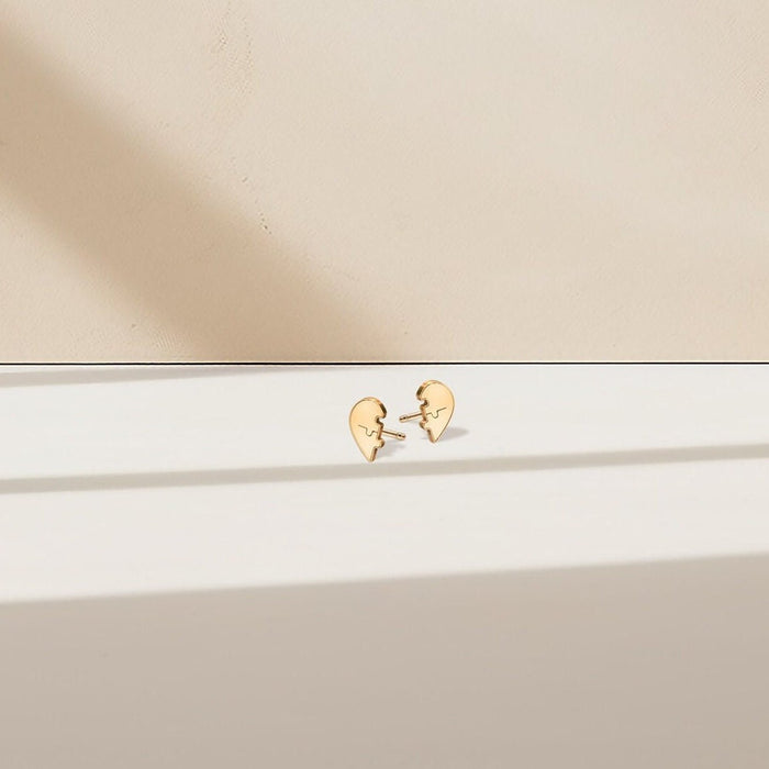 Heart Puzzle Charm Stud Earrings