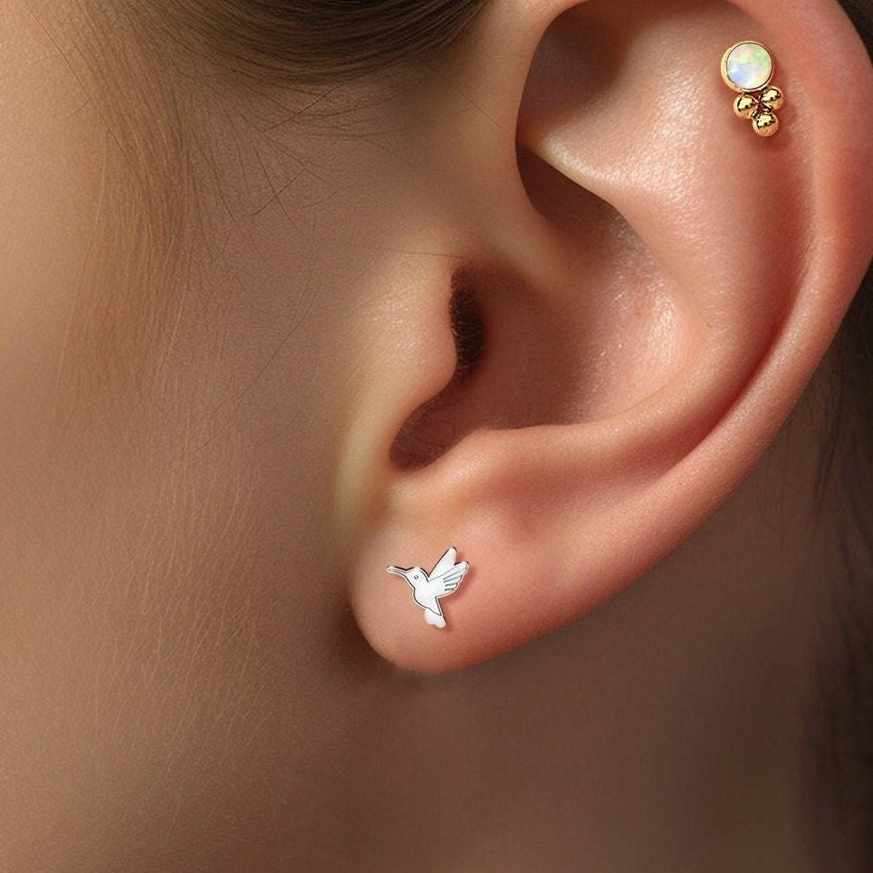 Hummingbird Charm Stud Earrings