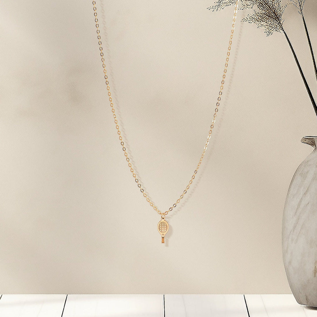 Tennis Racket & Ball Pendant Necklace