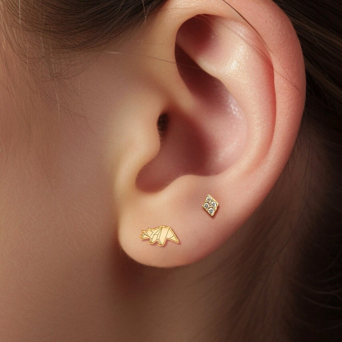 Origami Eotriceratops Earring