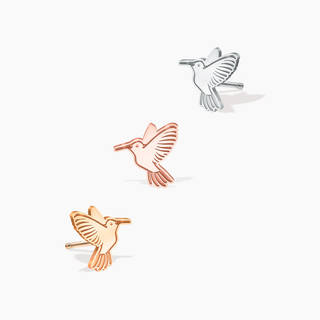 Gold Dainty Hummingbird Charm Stud Earrings