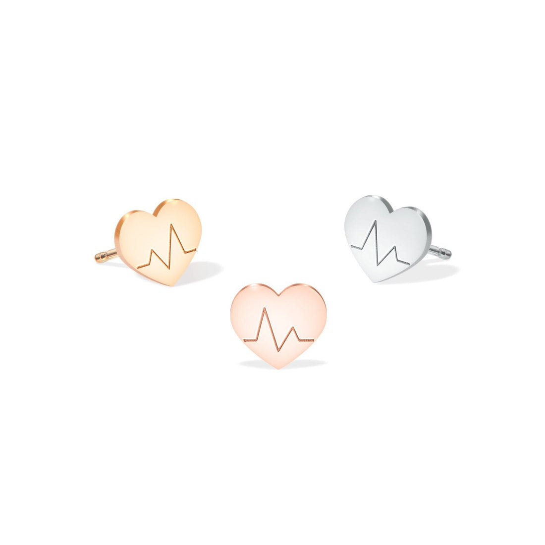 Gold Heartbeat Charm Stud Earrings
