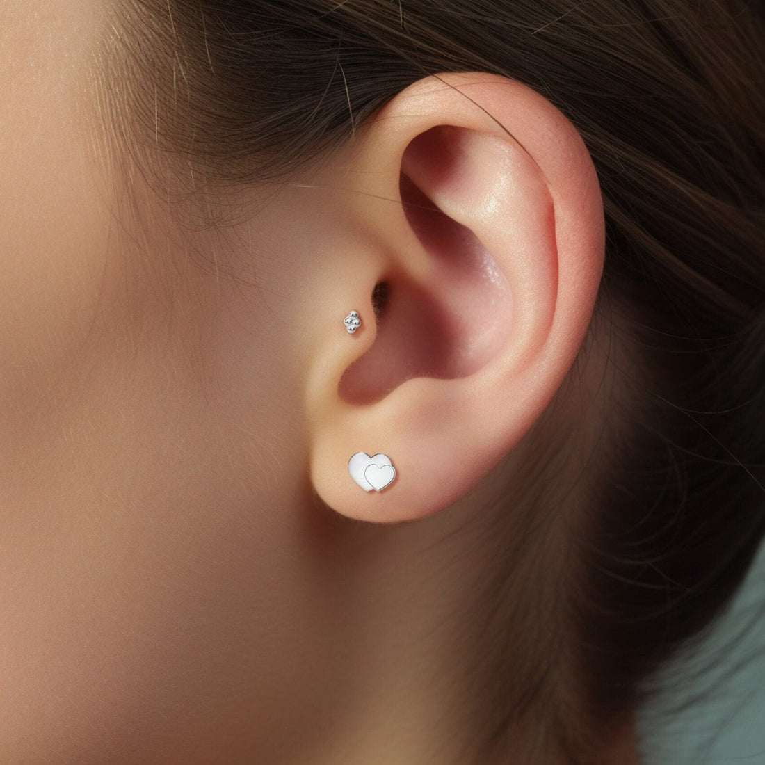 Double Heart Stud Earrings
