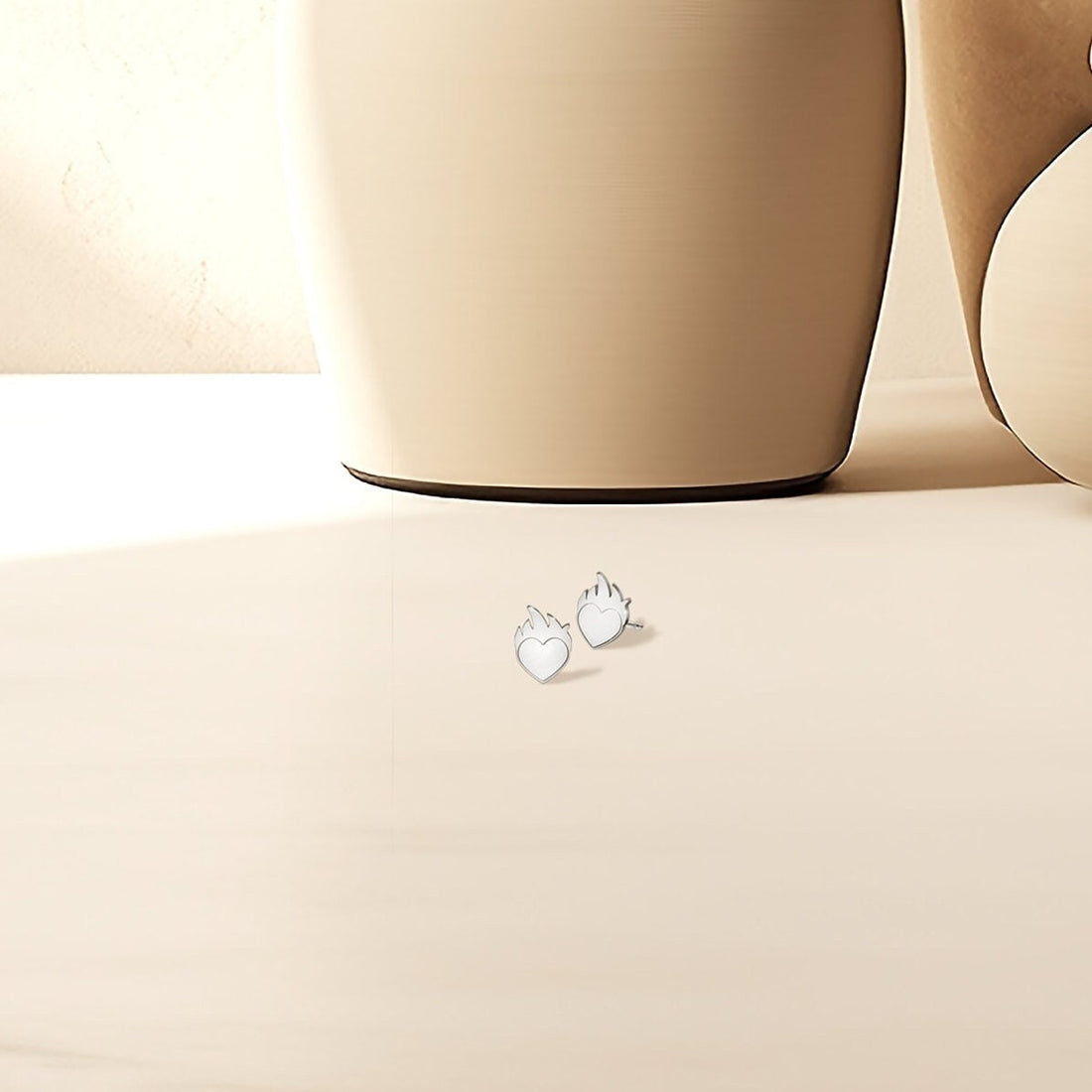 Heart Flame Charm Stud Earrings