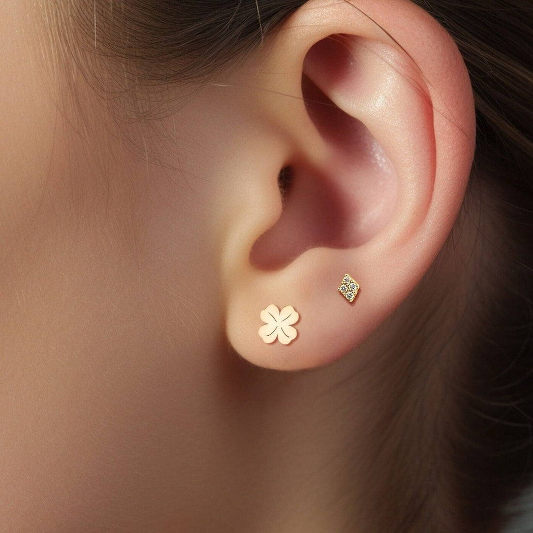 Four Leaf Clover Charm Stud Earrings
