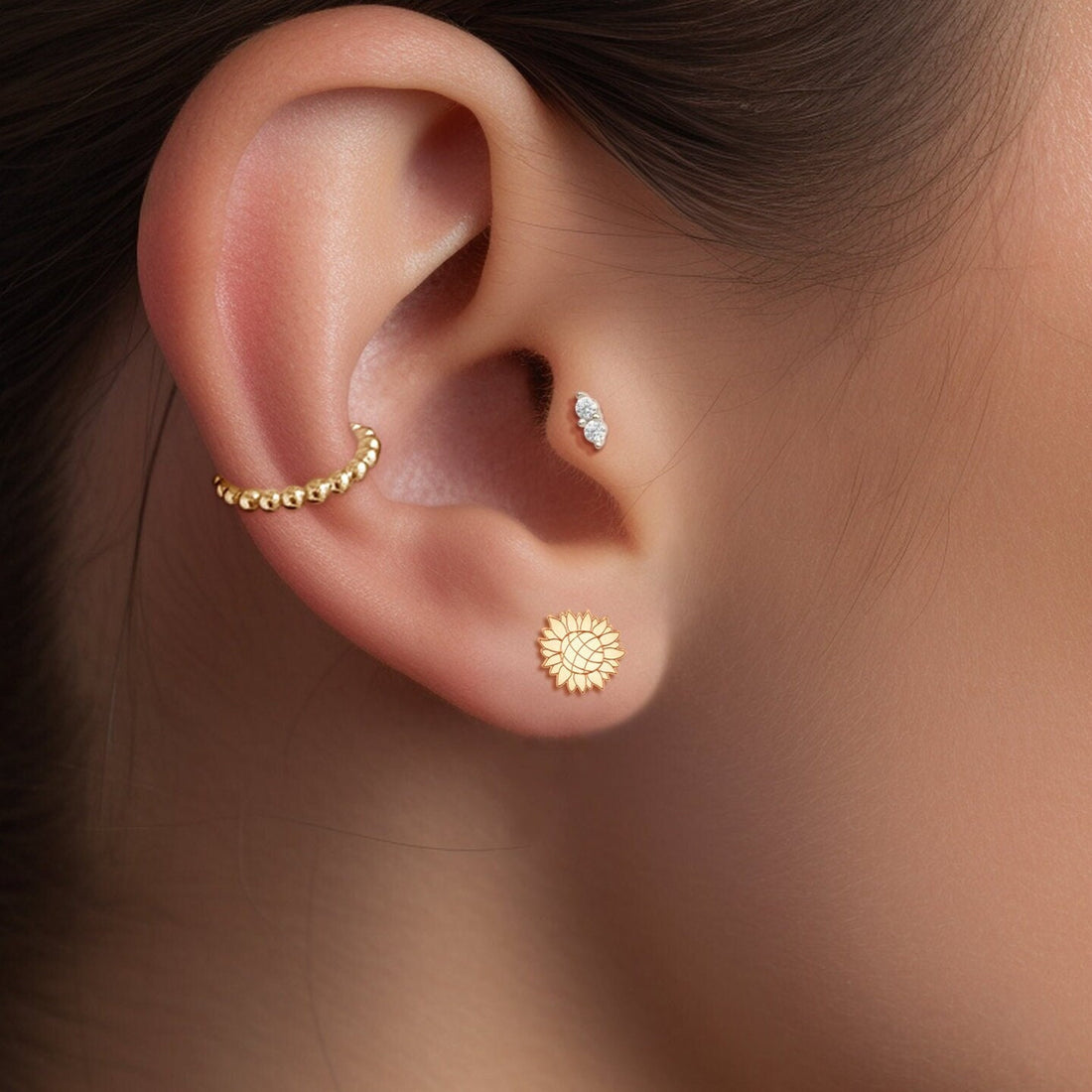 Sunflower Charm Stud Earrings