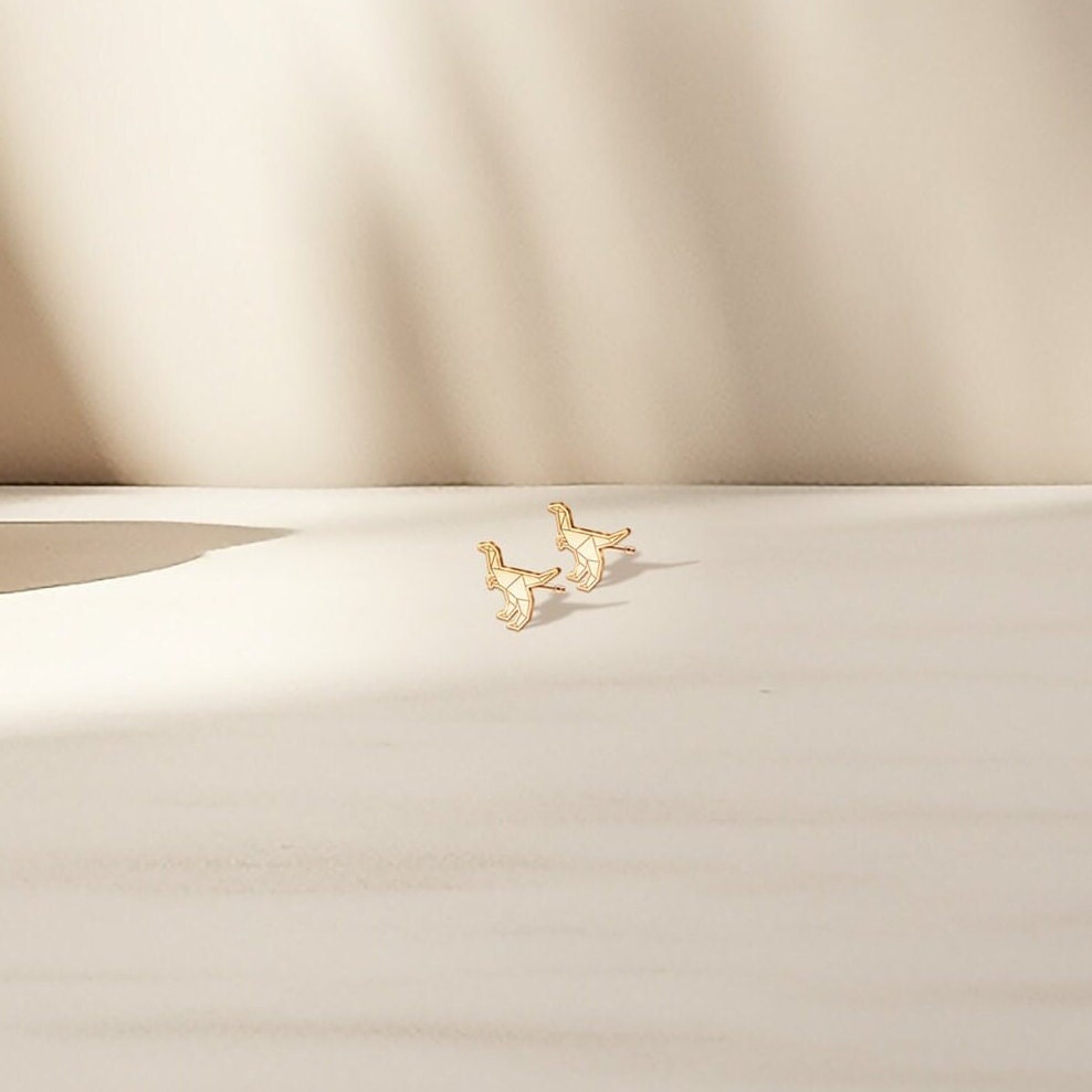 Origami Dromaeosaurus Stud Earrings