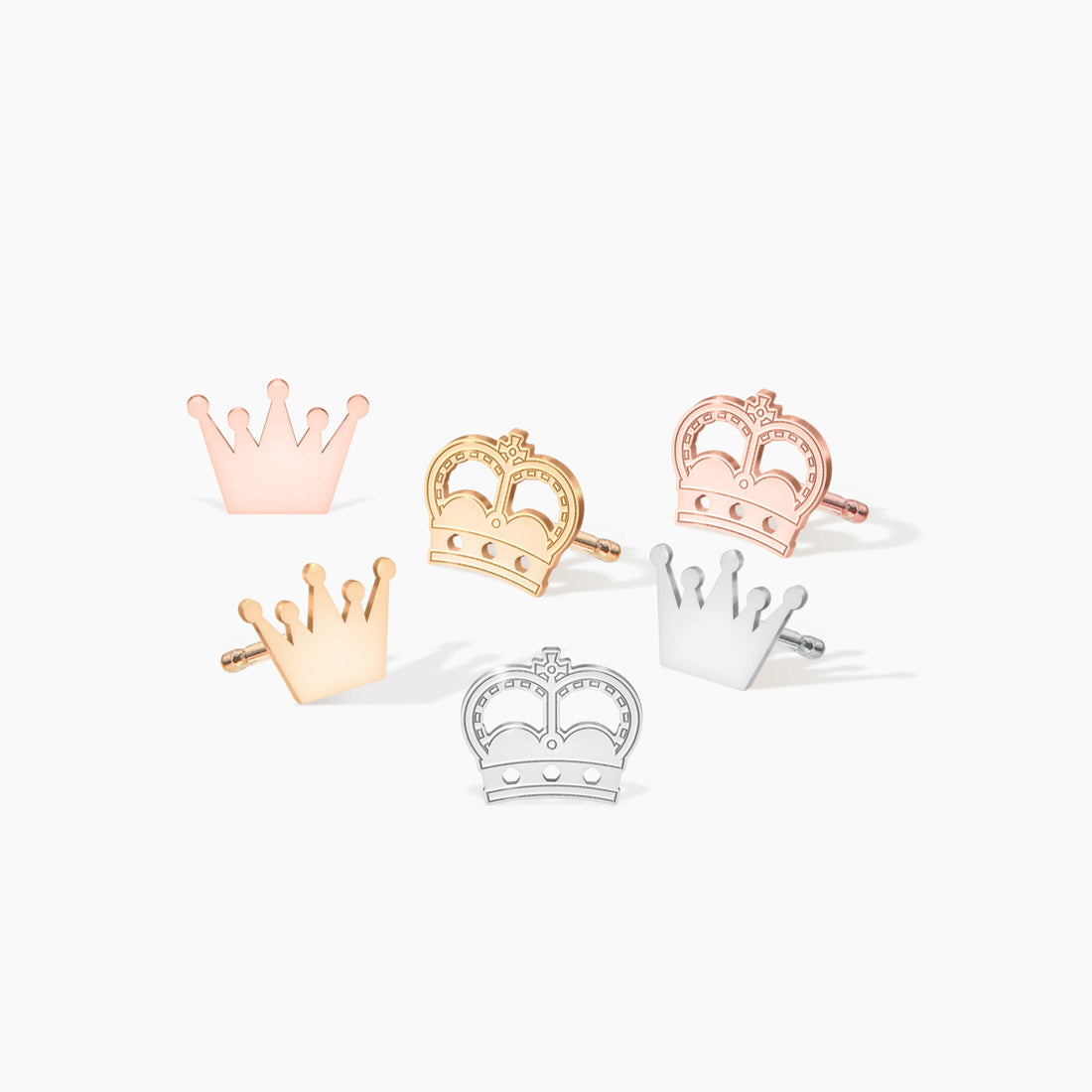 Rose Gold King and Queen Crown Mismatched Earrings