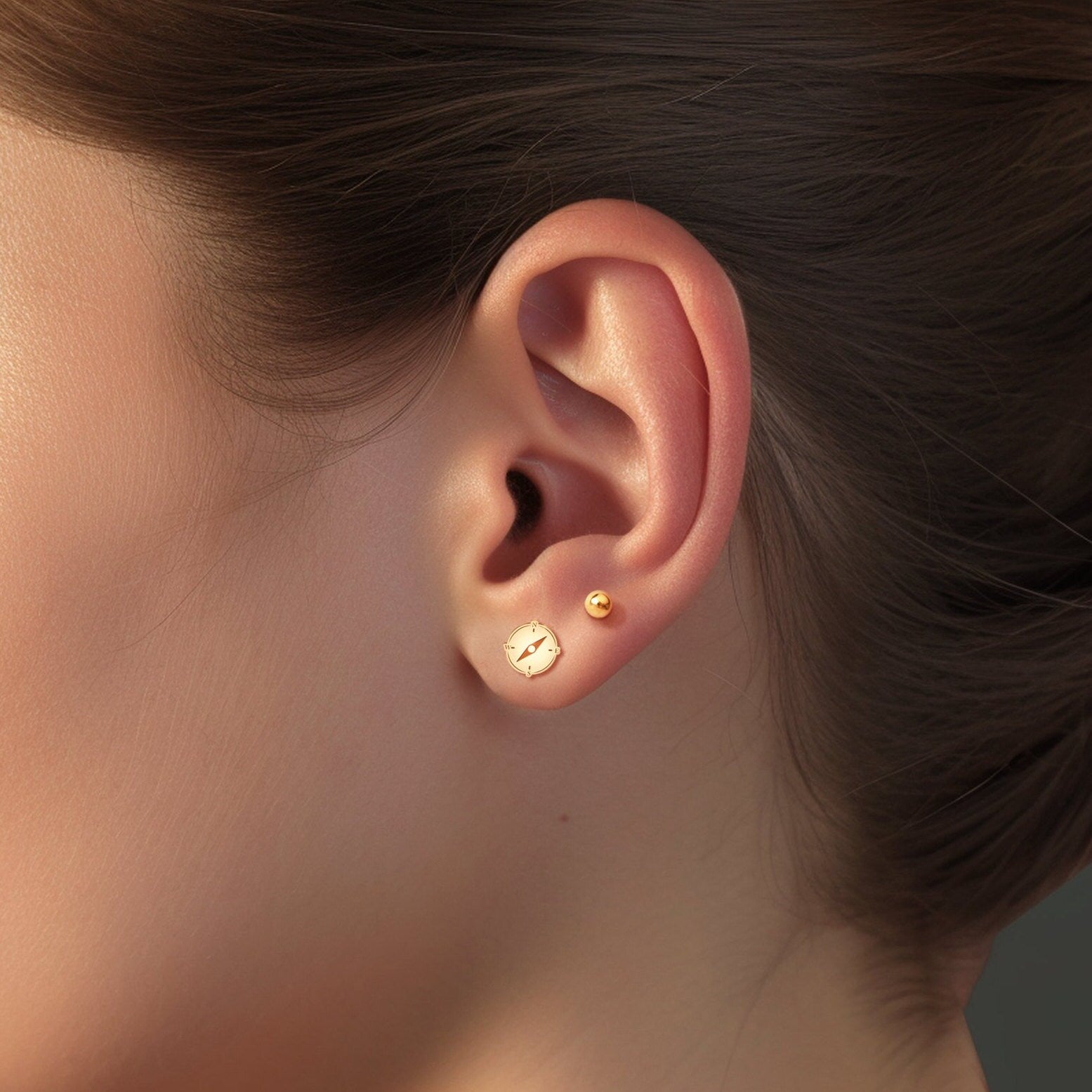 Compass Charm Stud Earrings