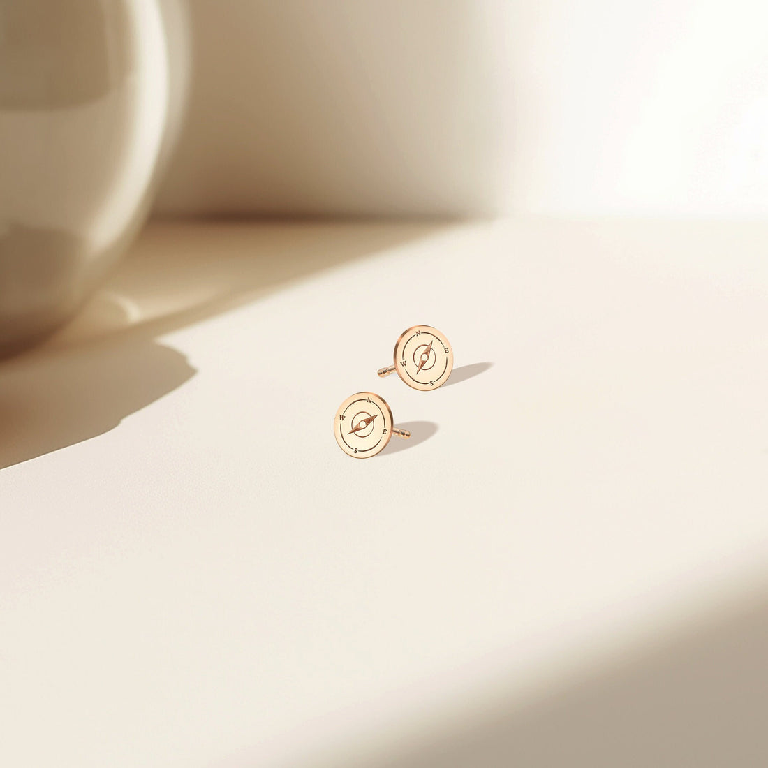 Gold Compass Stud Earrings
