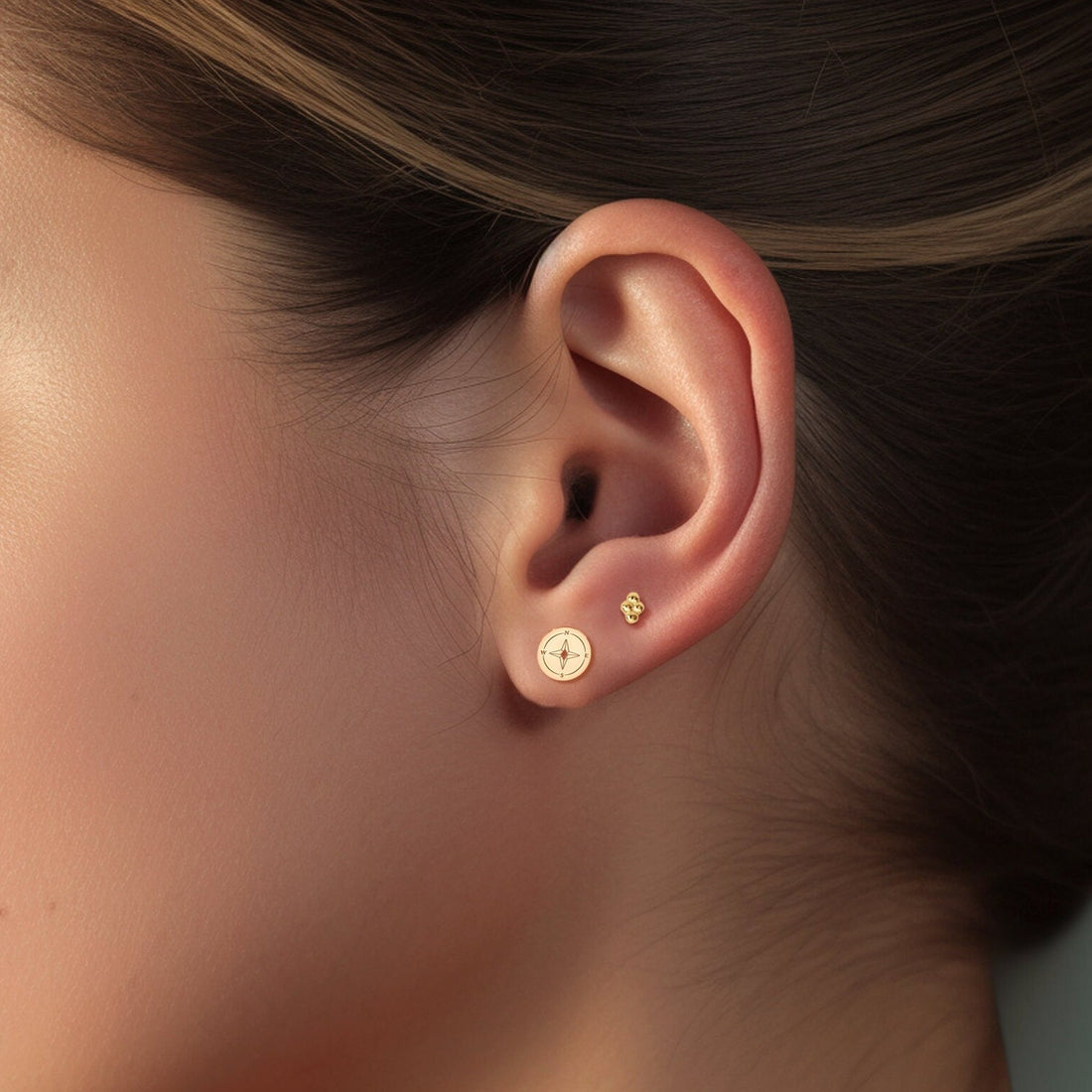 Compass Charm Stud Earrings