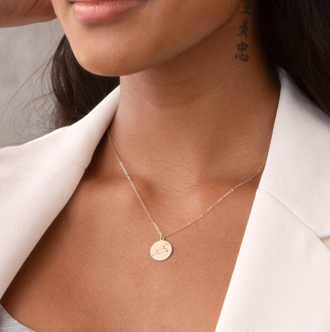 Zodiac Constellation Disc Pendant Necklace
