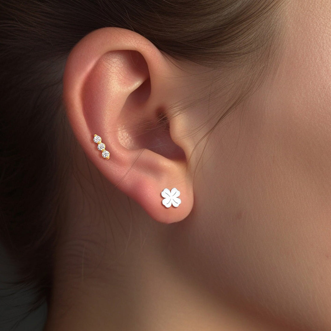 Four Leaf Clover Charm Stud Earrings