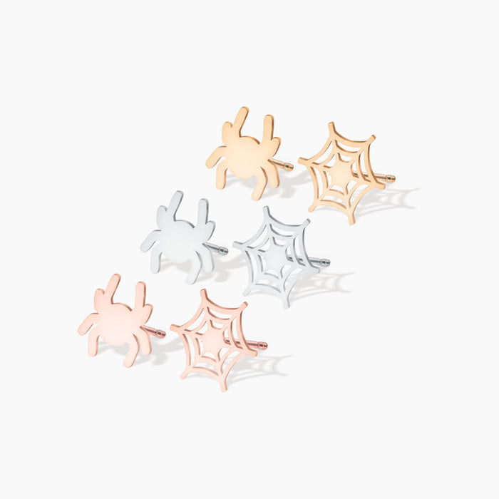 Spider Web Charm Stud Earrings