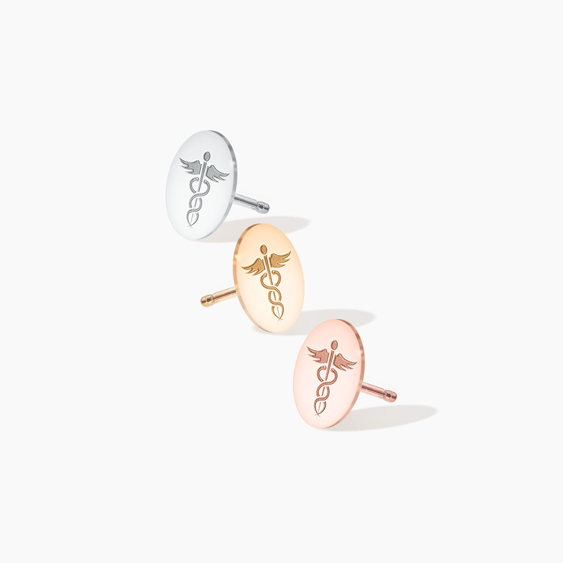 Oval Caduceus Stud Earrings