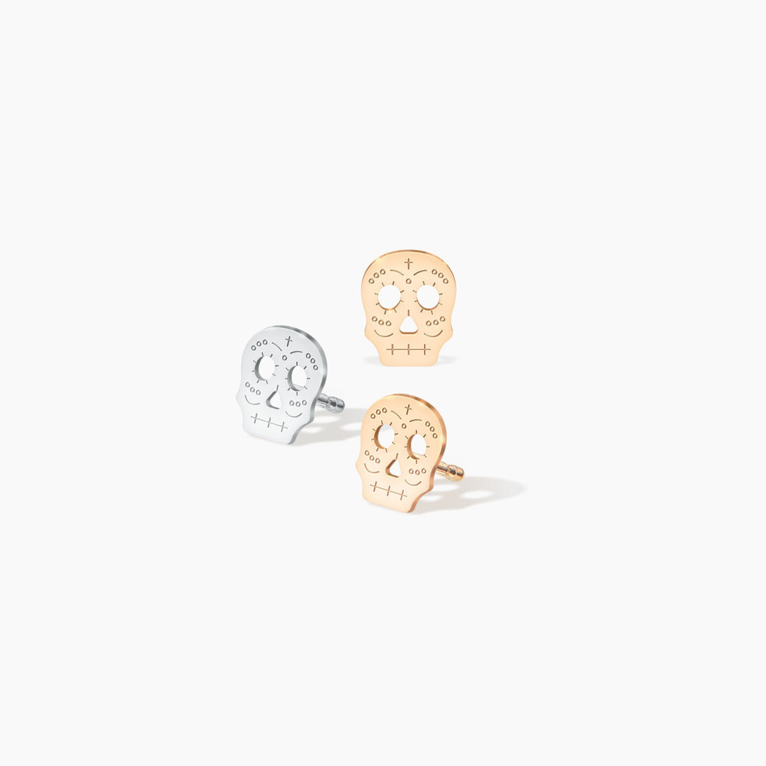 Rose Gold Sugar Skull Charm Earrings