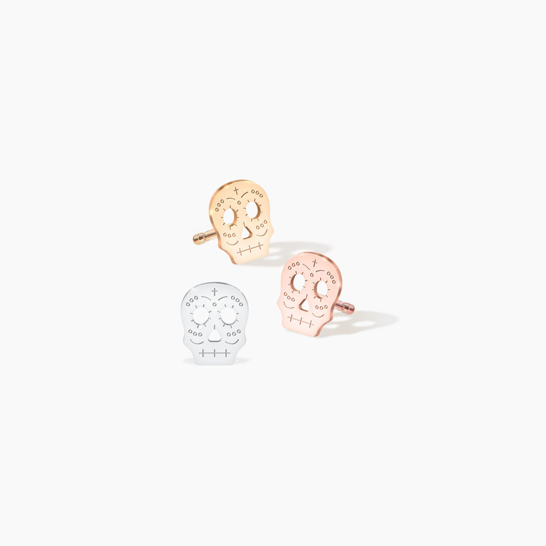 Rose Gold Sugar Skull Charm Earrings