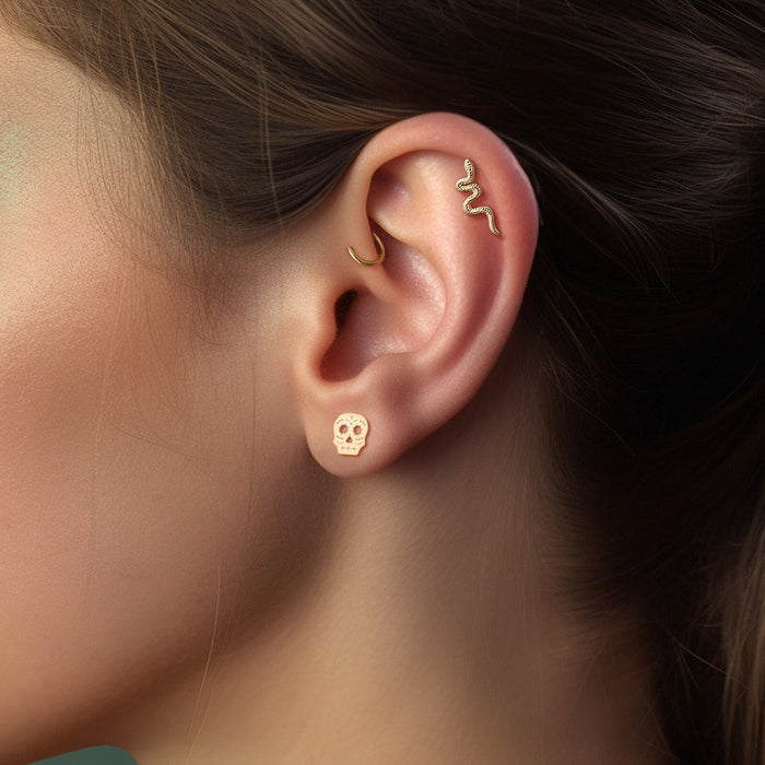 Rose Gold Sugar Skull Charm Earrings