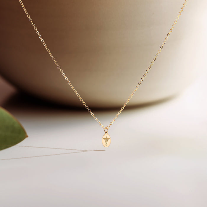 Oval Disc Caduceus Necklace