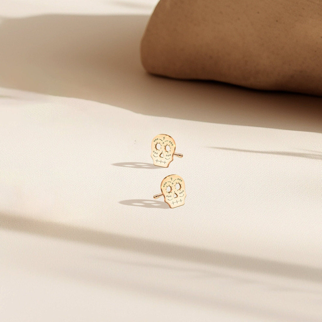 Rose Gold Sugar Skull Charm Earrings