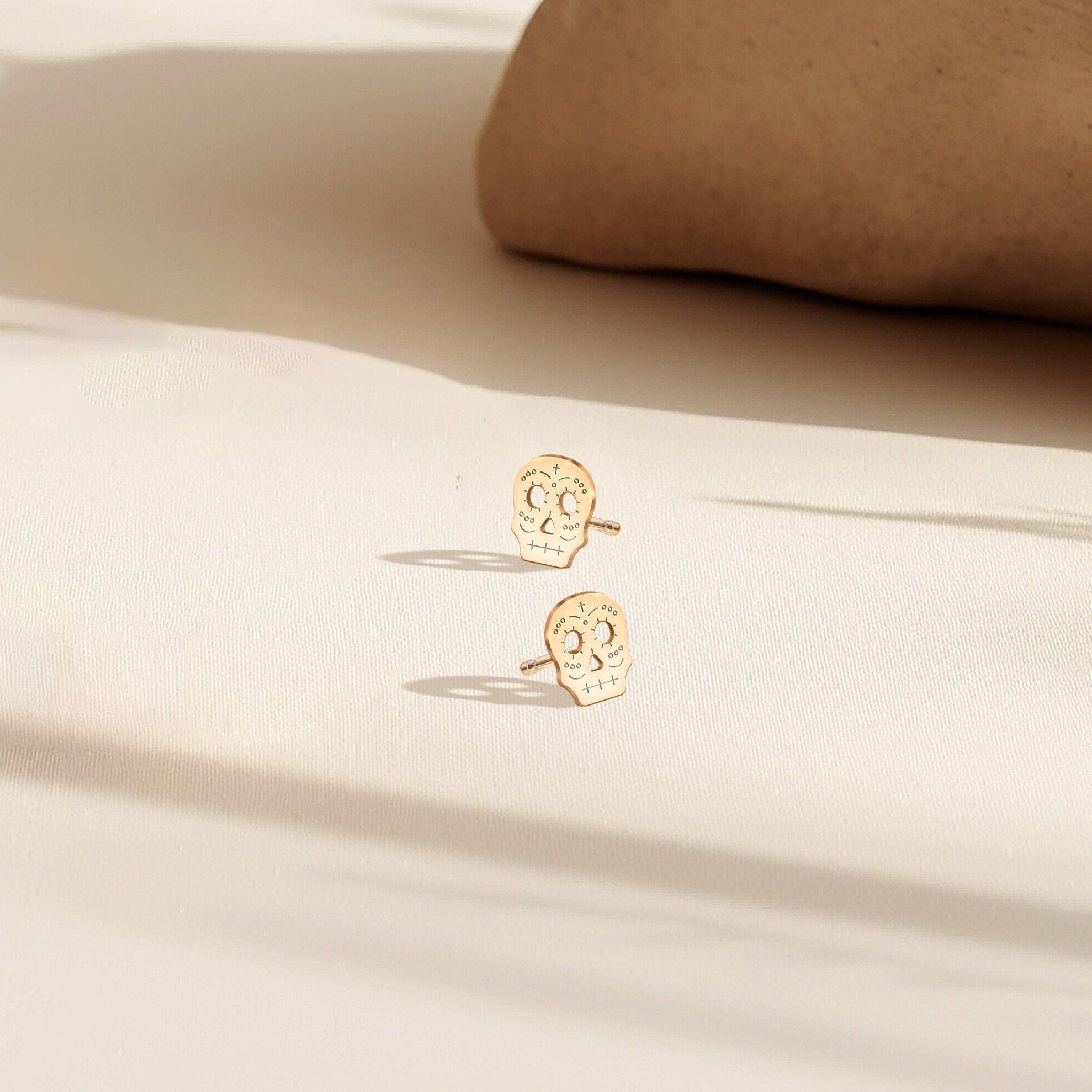 Rose Gold Sugar Skull Charm Earrings